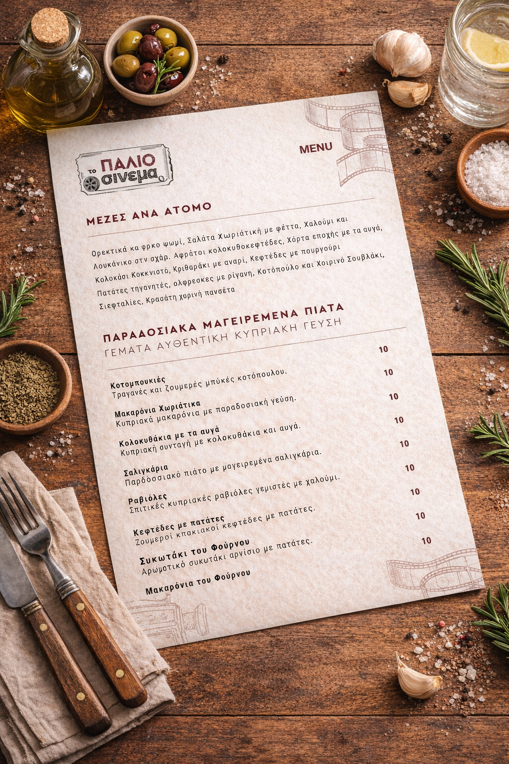 To Palio Cinema — Menu Design